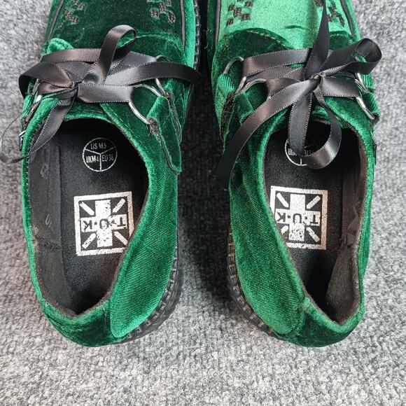 T.U.K Shoes Womens Size 7 Green Velvet Platform Creepers D-Ring TUK - Picture 6 of 9